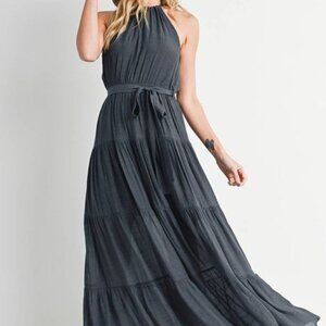 Tiered Halter Tie-Waist Maxi Dress